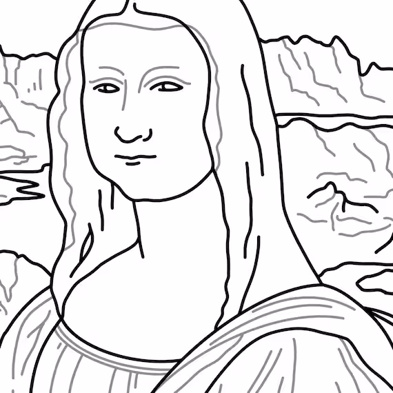 First Grade Mona Lisa Coloring Page worksheet with a famous painting to color