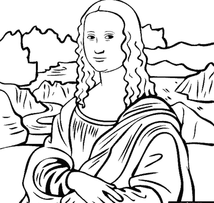 First Grade Mona Lisa Coloring Page worksheet with a famous portrait for coloring fun