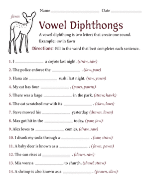 First graders completing a worksheet focused on the AW vowel diphthong to improve spelling and phonics
