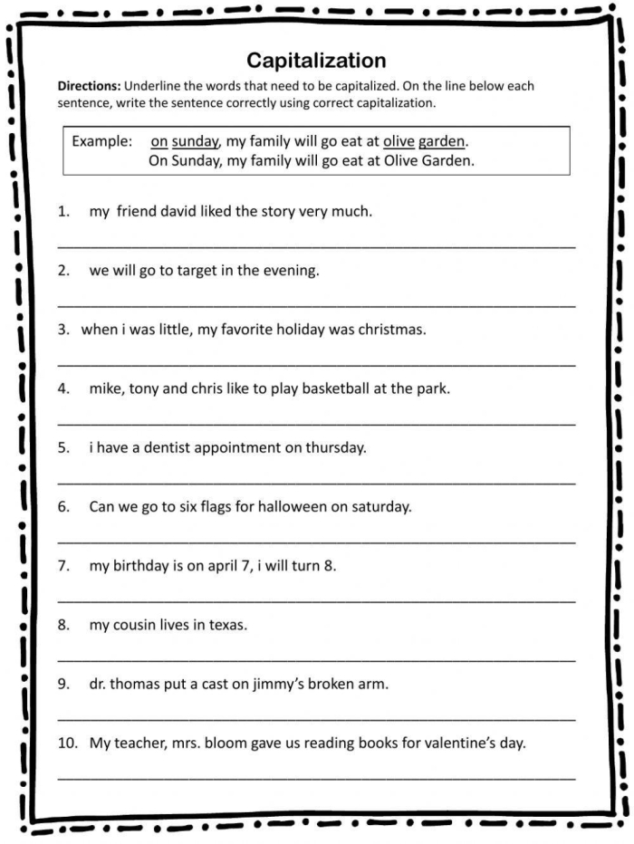 Correct the Capitalization Worksheets for 1st Grade