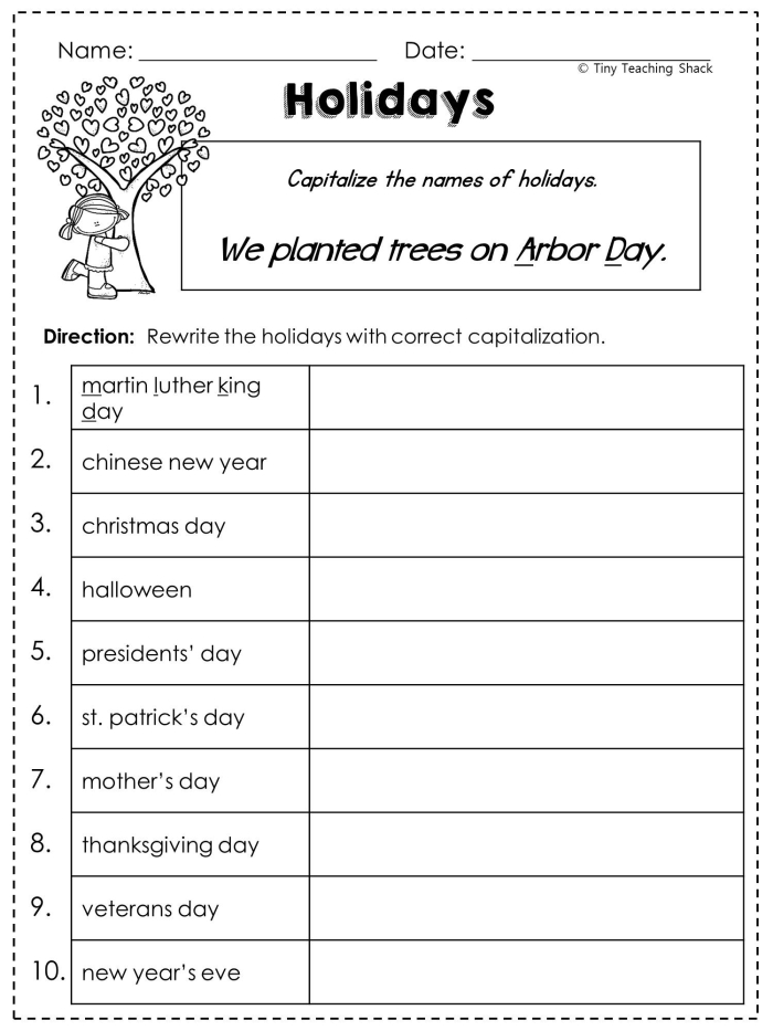 Correct the Capitalization Grammar Worksheet for First Grade Students First grade students completing a capitalization worksheet exercise with sentences needing capital letters corrected