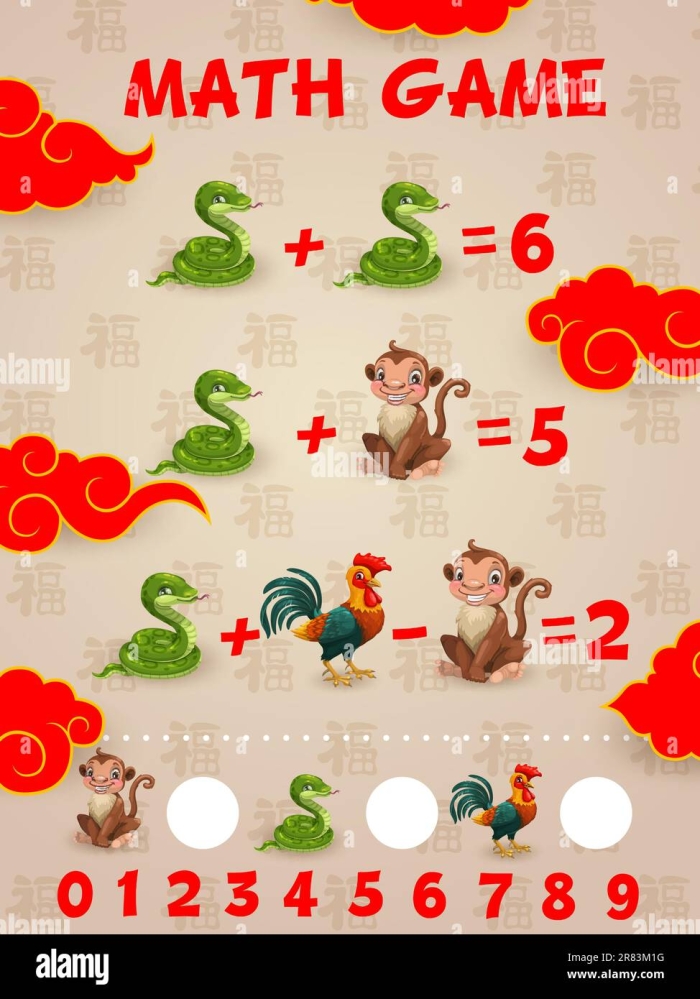 Engaging Chinese New Year themed math worksheet for first graders with zodiac illustrations and math challenges First Grade Chinese Zodiac Math worksheet featuring time and money problems for New Year celebration