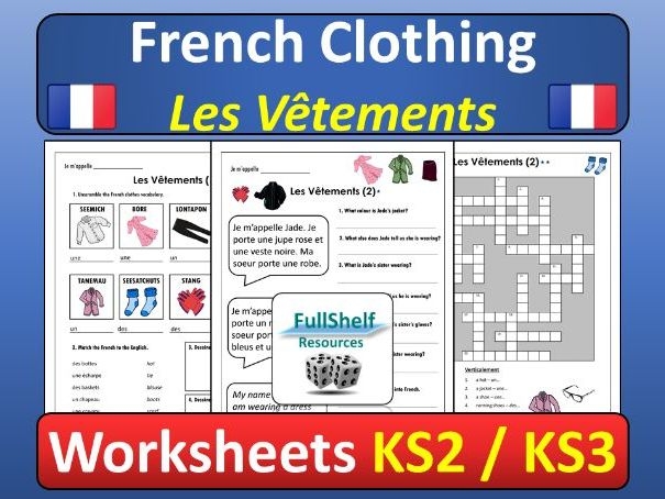 Clothes in French worksheet for first grade students First grader learning French clothing vocabulary with a colorful worksheet