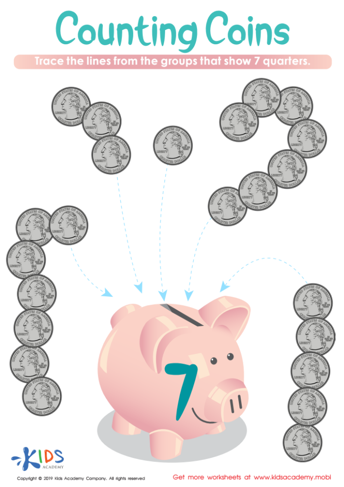 Learning to Count Coins: Enhance your child's math skills with this engaging worksheet Worksheet featuring various coins for counting practice in a first-grade classroom