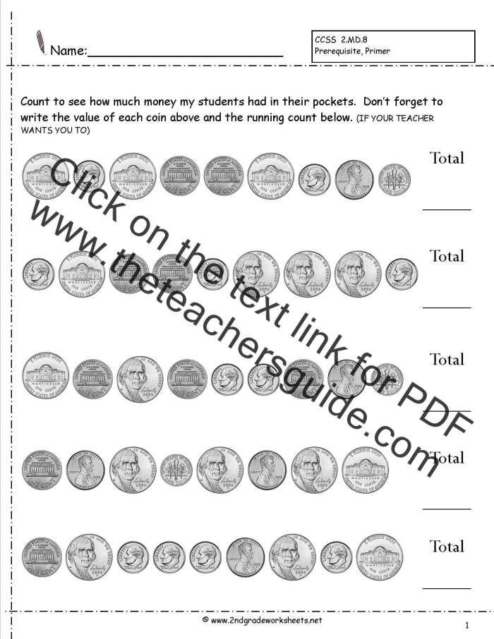 Learning to Count Coins worksheet for young cashiers A first grade student practices counting coins on a fun worksheet