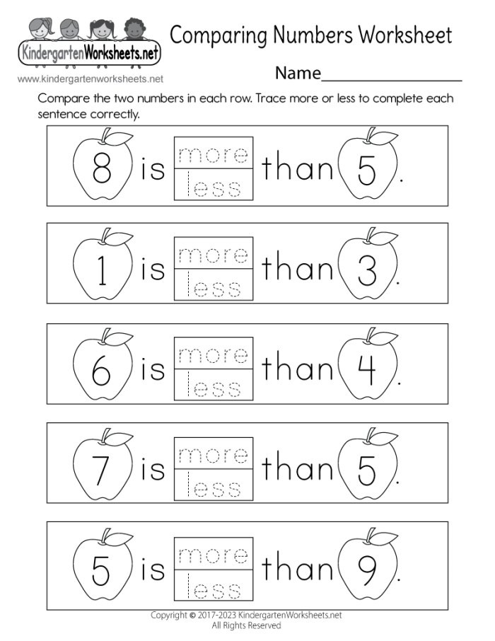 Number comparison exercise for first graders with math symbols on worksheet 19 First Grade number comparison worksheet practicing greater than and less than signs