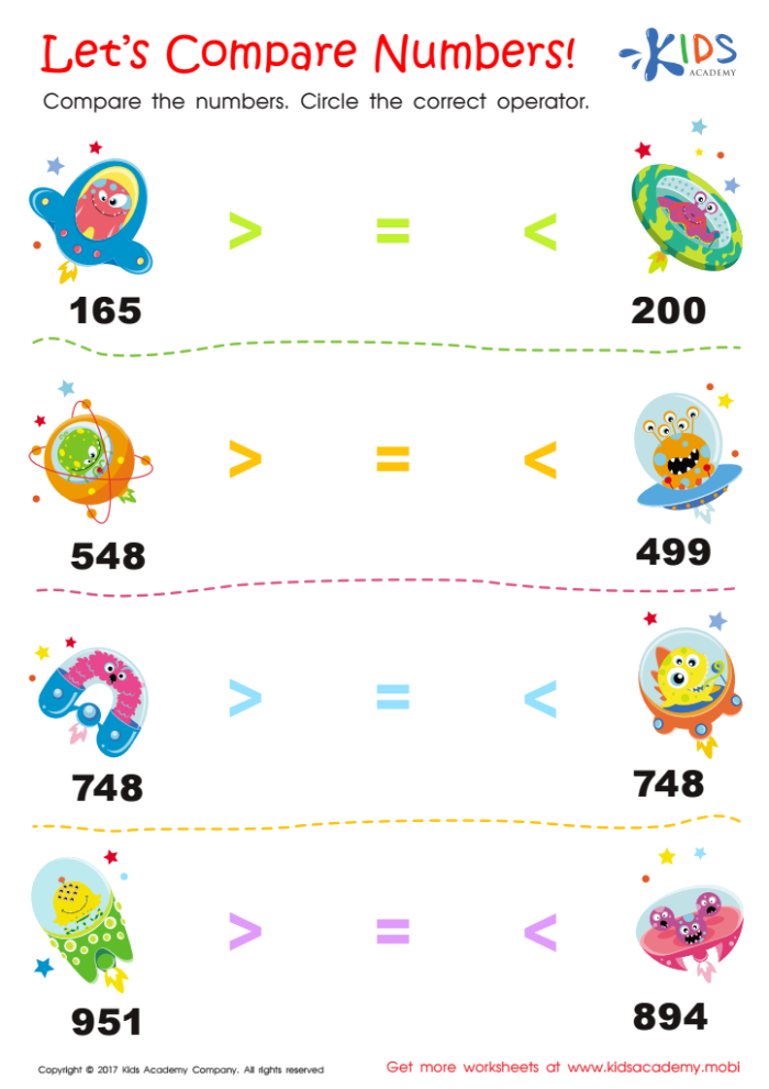 Number comparison exercise for first graders with number symbols and signs 11 First grade number comparison worksheet practicing greater than and less than signs