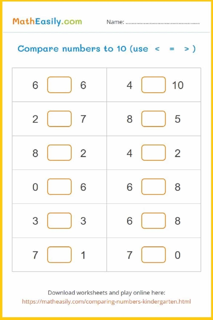 Number comparison exercise for first graders focusing on number relationships First Grade number comparison worksheet practicing greater than and less than signs