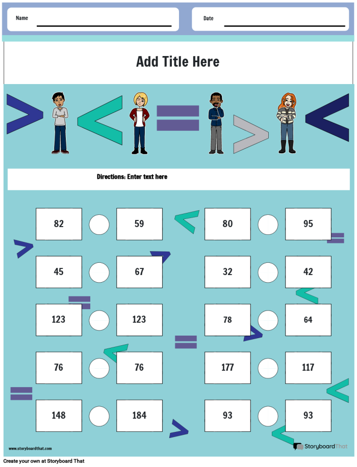 Number comparison exercise for first grade students to review number relationships First Grade number comparison worksheet for practicing greater than and less than signs