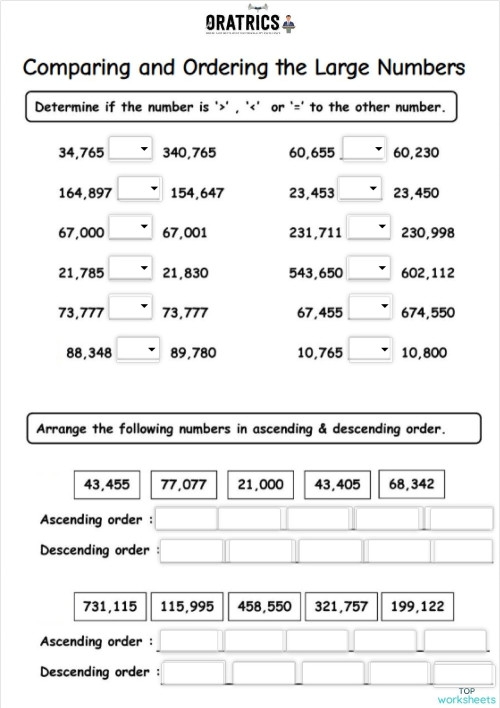 Number comparison exercise for first graders focusing on comparing numbers with symbols First Grade number comparison worksheet practicing greater than and less than signs
