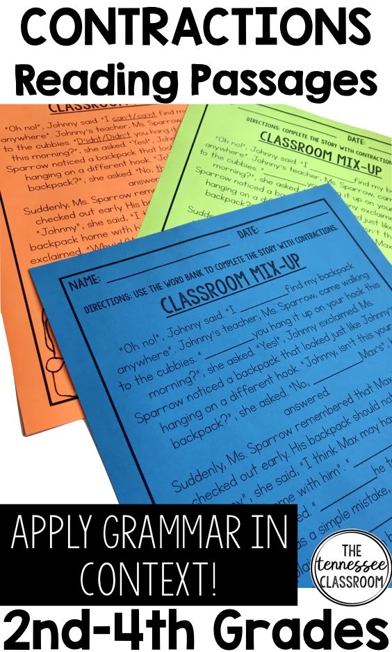 Assessment worksheet for checking understanding of common contractions in first grade students First Grade student practicing reading contractions on a worksheet