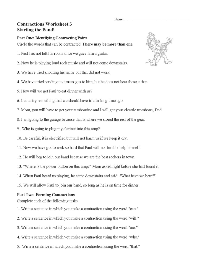 Assessing first graders' skills with common contractions in reading exercise number 6 First Grade student working on a Reading Contractions worksheet during an assessment