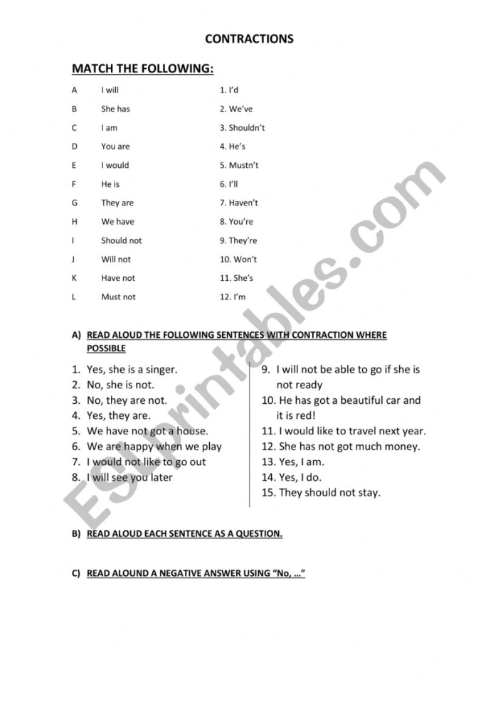 Reading contractions worksheet designed for first grade evaluation session 11 First graders practicing reading contractions on a worksheet for assessment