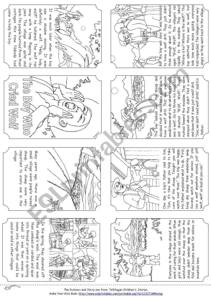 Interactive activity to reorder the fable of The Boy Who Cried Wolf for storytelling practice Worksheet featuring The Boy Who Cried Wolf story for first graders focusing on numbers and counting