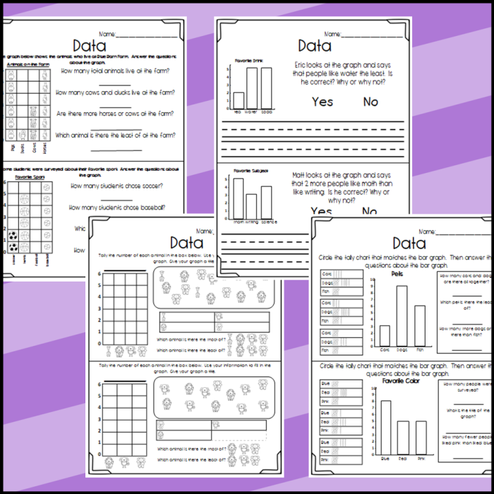 Worksheet for first graders focusing on using data for addition and information organization