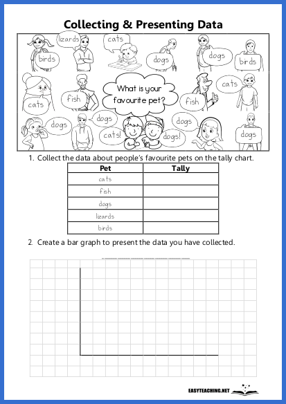 First grade worksheet for practicing data interpretation and organization skills