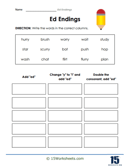 Engaging activity for reading and handwriting skills development Worksheet for first graders practicing words that end with "-ed