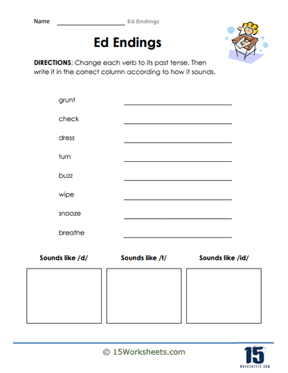 Practice handwriting and sentence formation with -ed words in this engaging worksheet First grade worksheet featuring words that end with the suffix -ed for reading practice