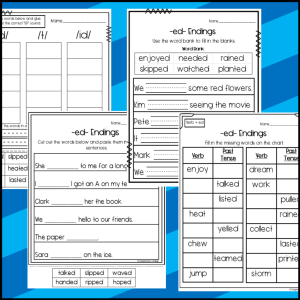 Interactive exercise for students to fill in the blanks with the correct "-ed" words Worksheet featuring words ending in "-ed" for first graders to practice reading and handwriting