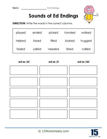 Engaging worksheet to enhance reading and handwriting skills with "-ed" words Worksheet for practicing words that end with "-ed" for first graders