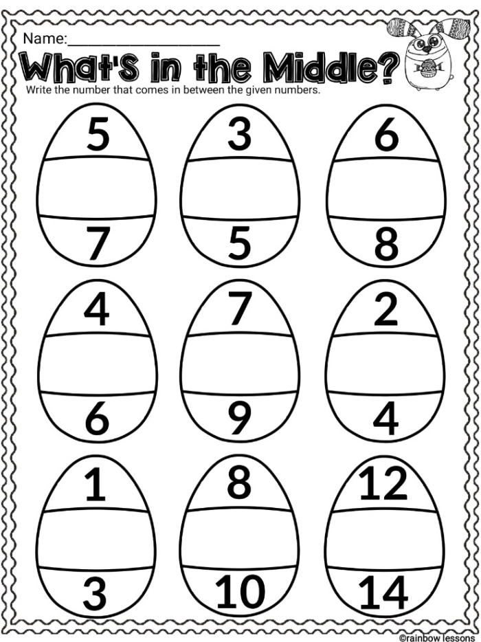 First grade Easter math worksheet featuring colorful egg subtraction problems