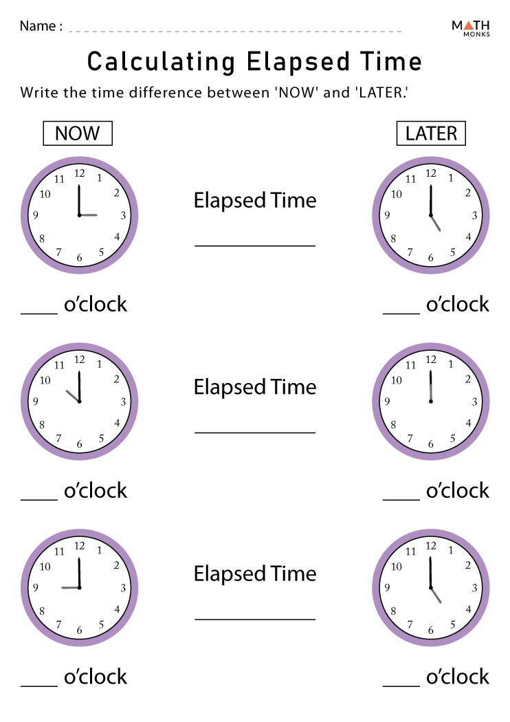 First grader solving an elapsed time worksheet focusing on one hour later subtraction