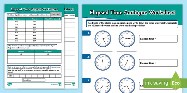 First grader practicing elapsed time with one hour later subtraction problems