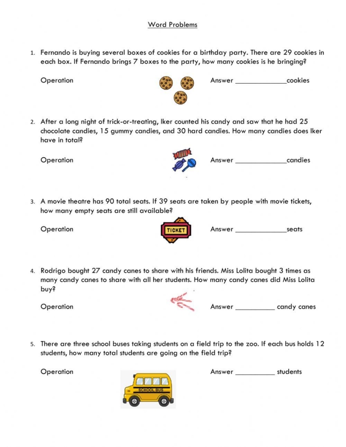 First Grade Word Problem Challenge worksheet featuring two digit addition and subtraction with a farm theme