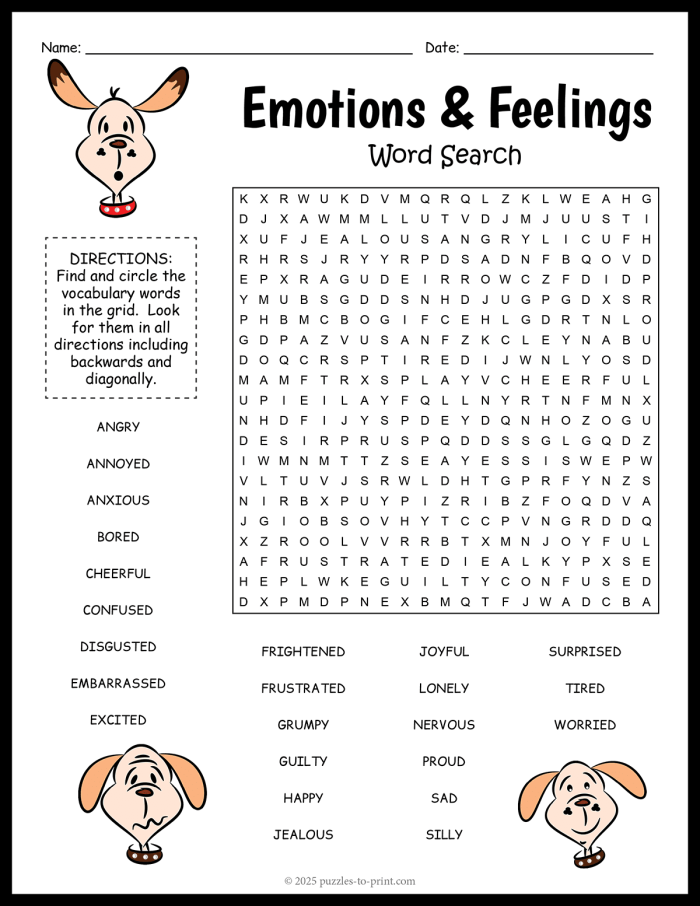 Engaging feelings word search for handwriting practice in first grade Word search worksheet featuring various feelings for first graders to discover