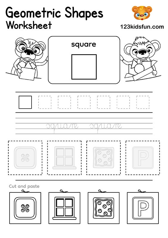 My Kind of Town: Finding Shapes in a City Picture Activity First grade worksheet showing a colorful town scene with hidden geometric shapes for children to identify and circle