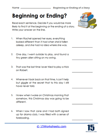 How Does it End? worksheet for first graders to enhance reading comprehension skills Worksheet for predicting story endings in a first-grade geometry context