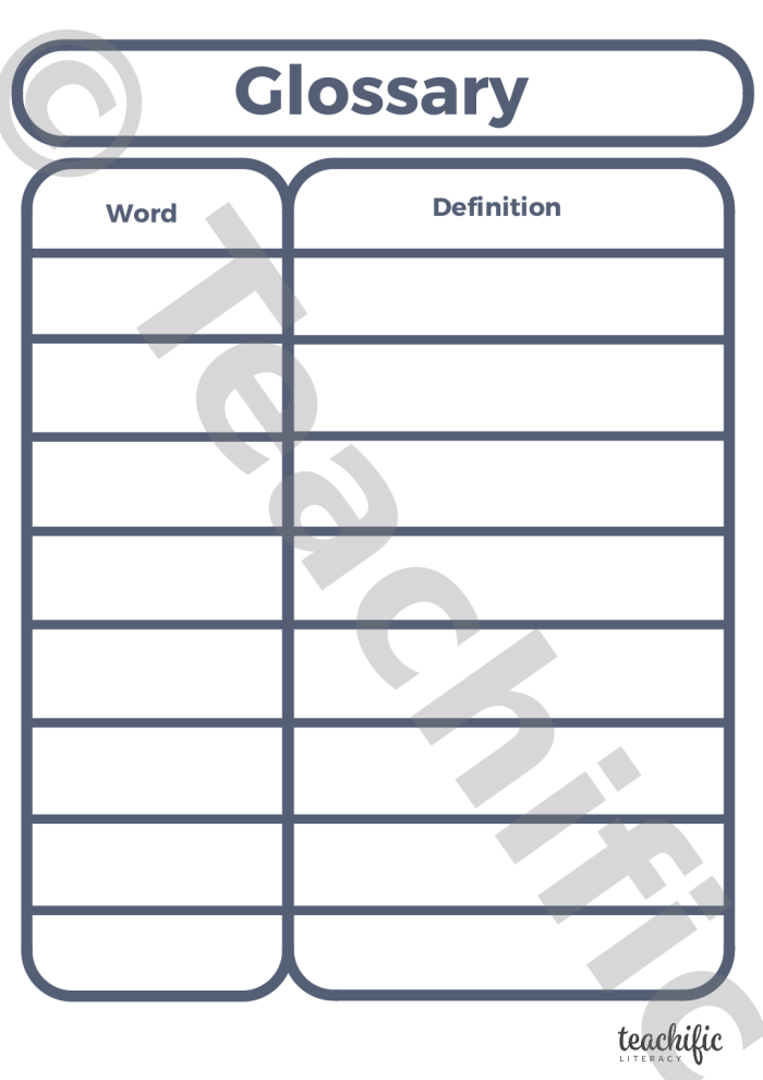 Educational activity image featuring a glossary worksheet for young learners Glossary worksheet for first graders to learn information retrieval skills