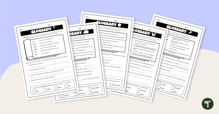 Engaging glossary practice worksheet for first grade students Glossary worksheet for first graders to enhance their information locating skills
