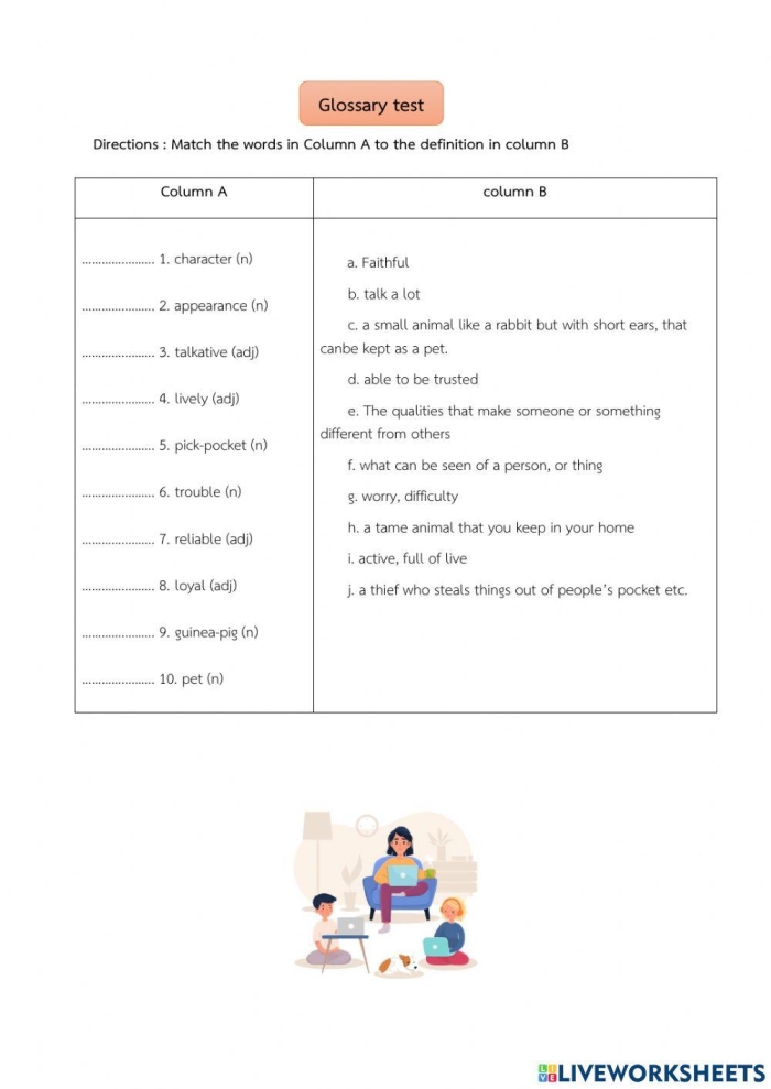 Engaging activity for learning to use a glossary effectively Glossary worksheet for first graders focusing on data and graphing skills