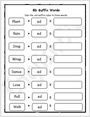 Words Ending in "-ed" worksheet for first grade reading and writing skills. Engaging practice for young learners to enhance their sentence construction. Worksheet for first graders focusing on words ending in "-ed" with handwriting practice. Educational activity sheet featuring sentences for children to complete.