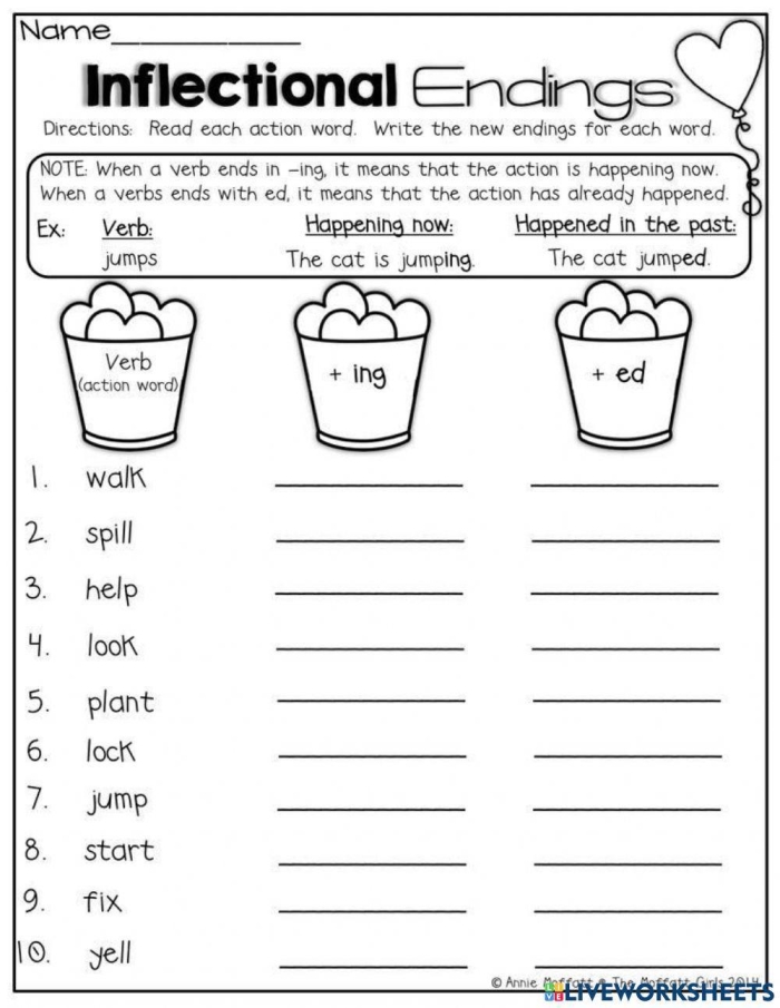 Reading worksheet for First Grade Worksheet for first graders focusing on words ending with the suffix -ed and handwriting practice. Educational activity image for practicing sentence completion with -ed words.