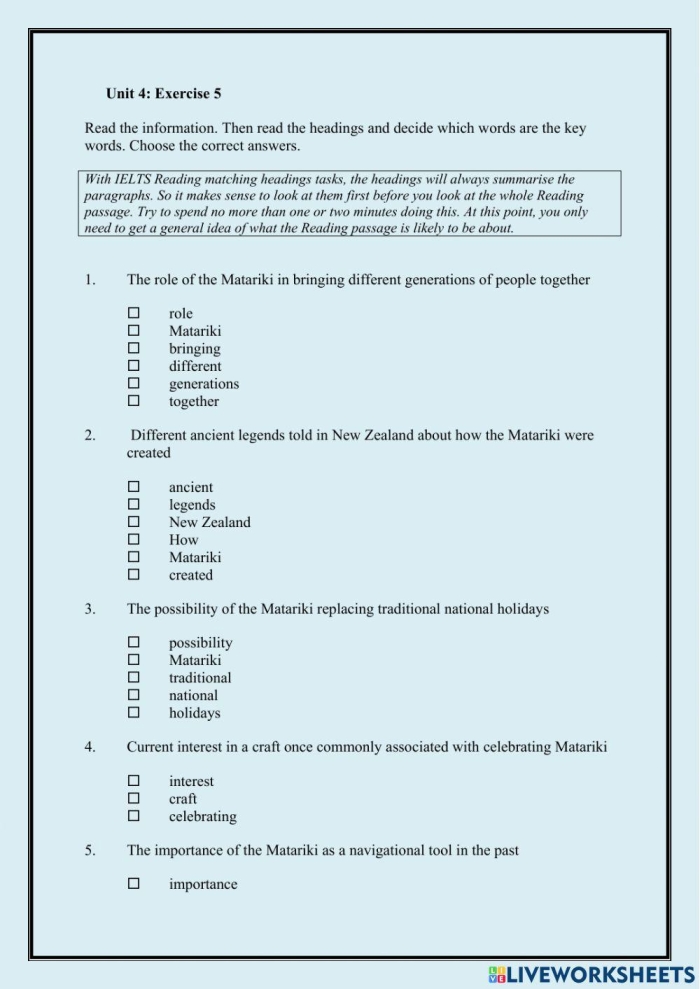 First Grade student completing a headings worksheet to learn about titles and main ideas