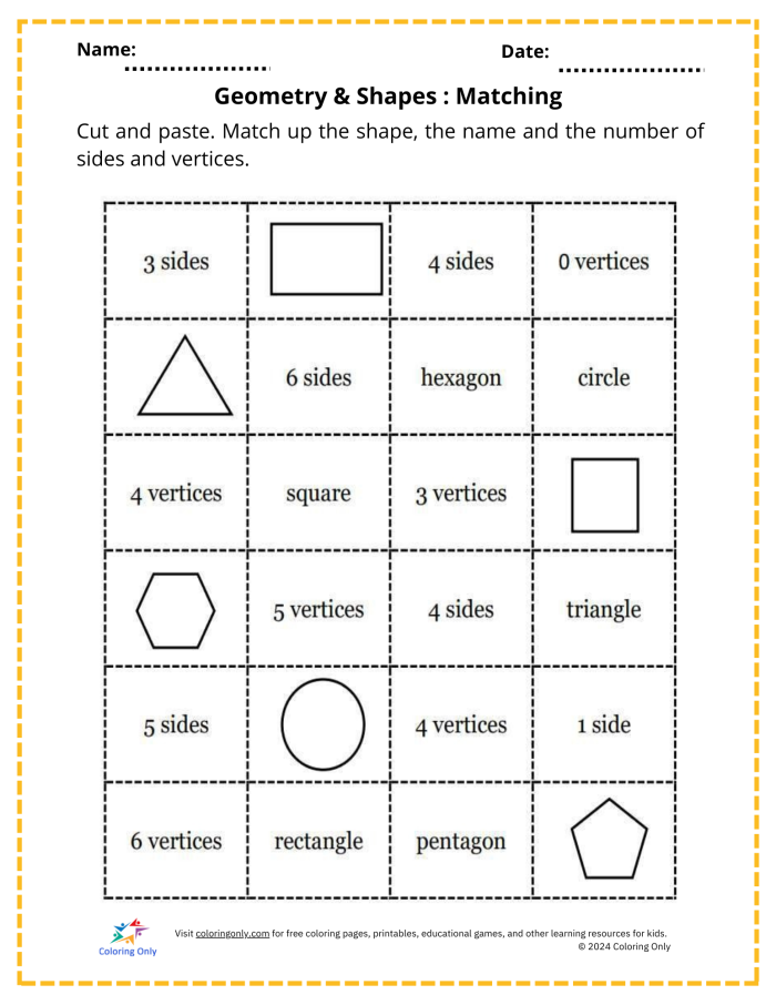 My Kind of Town: Finding Shapes in a City Picture Activity First grade worksheet showing a colorful town scene with hidden geometric shapes for children to identify and circle
