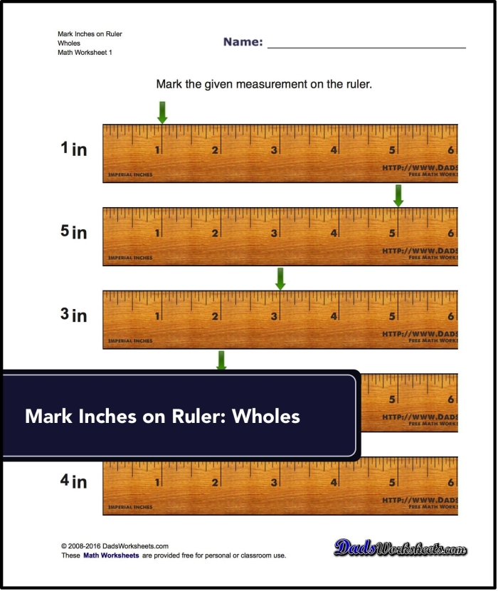 First Grade student measuring a pencil with an inch ruler on a worksheet