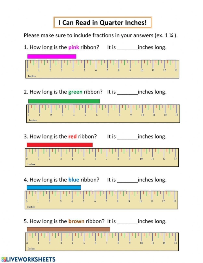 First Grade worksheet for practicing measurement in inches with everyday objects