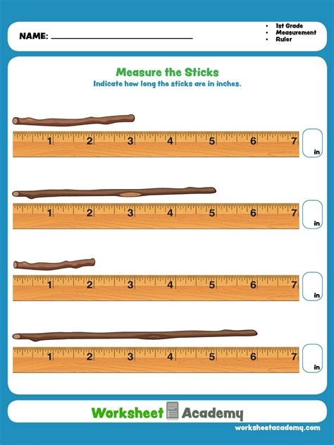 First Grade student practicing measuring objects with a ruler on a Measure in Inches worksheet