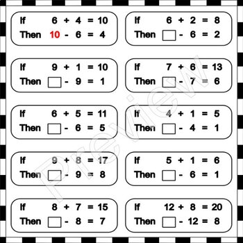 Inverse Subtraction Practice worksheet for first graders solving subtraction puzzles number 7 First Grade worksheet for inverse subtraction practice with missing numbers