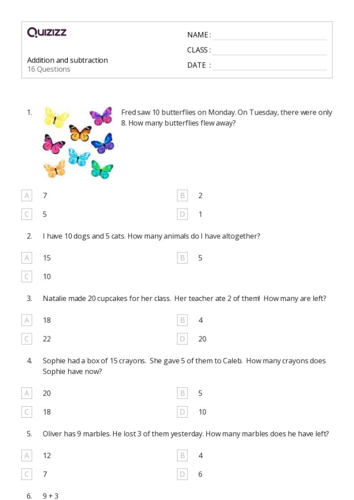 Inverse subtraction practice worksheet for young learners solving subtraction problems First Grade worksheet featuring inverse subtraction exercises to find missing numbers