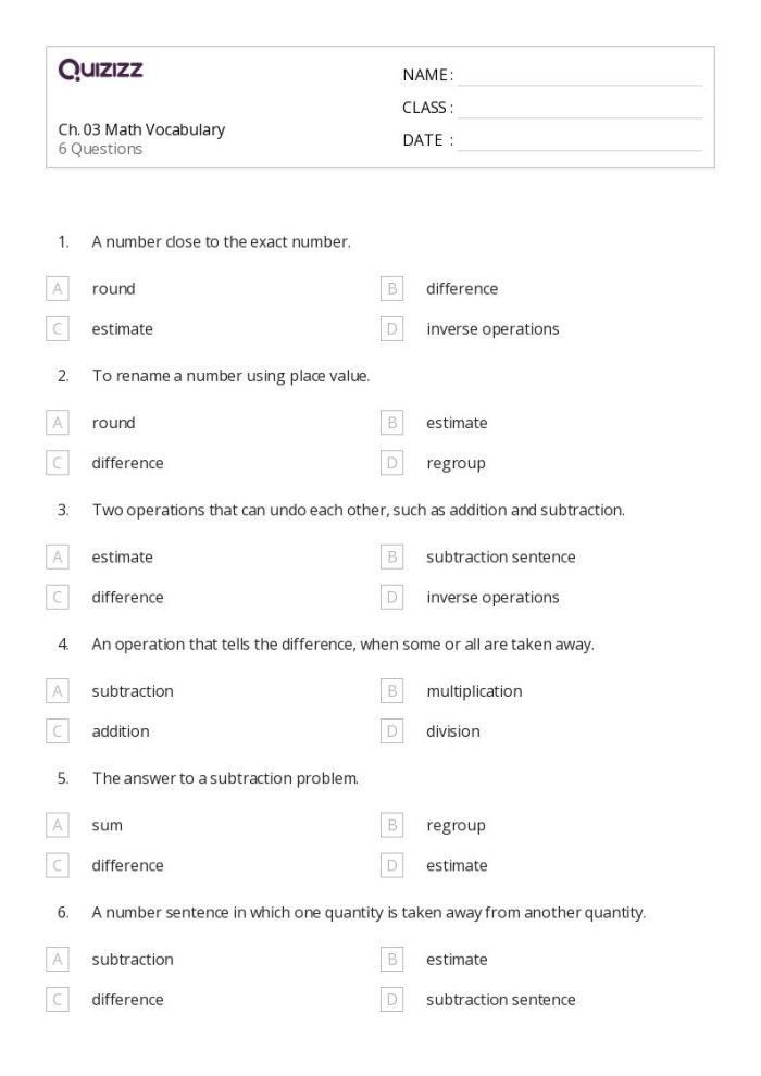 Inverse subtraction problems for first graders to enhance subtraction skills, image 24 First Grade subtraction worksheet focusing on inverse subtraction practice with missing numbers