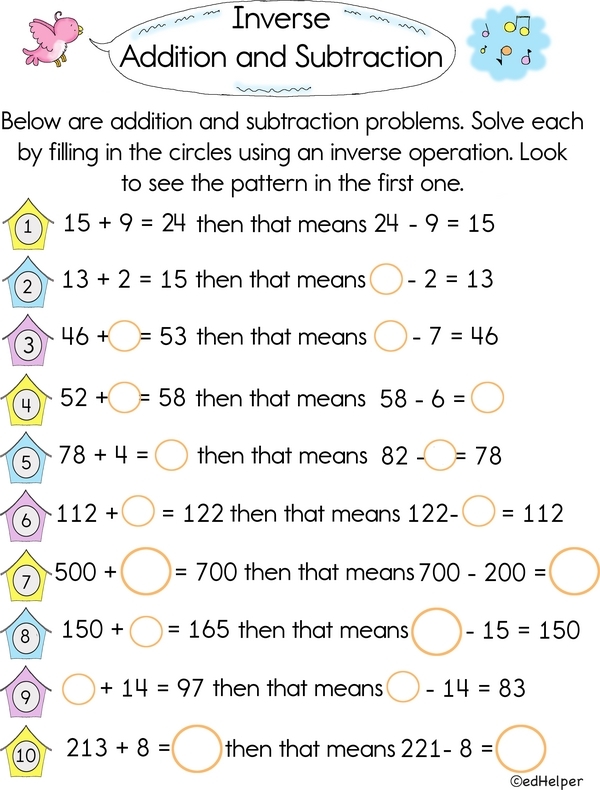Inverse subtraction exercise for first graders to enhance subtraction skills, image 15 First Grade worksheet focusing on inverse subtraction practice with missing numbers to solve
