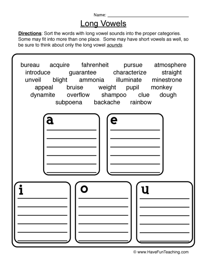 Long A Sound Worksheets for First Grade