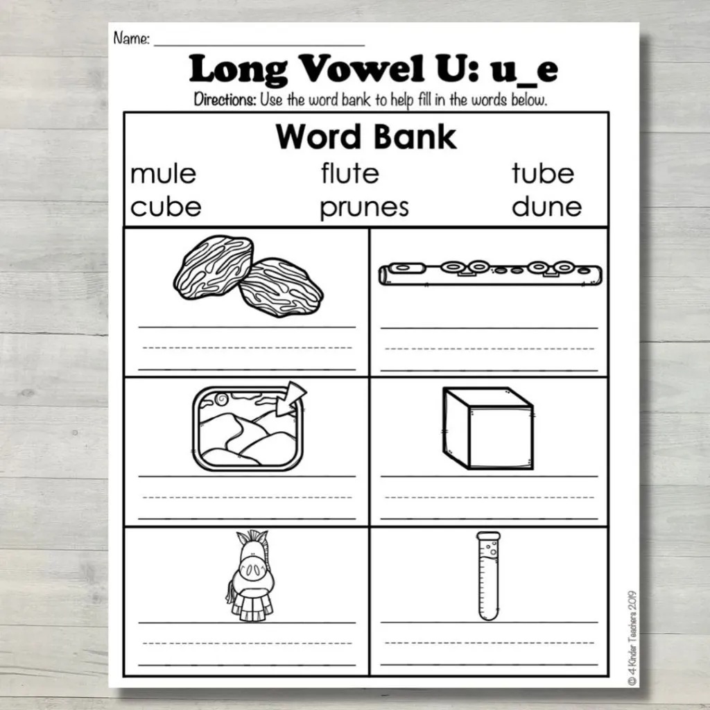 Long E Words Phonics Activity 24 for Beginning Readers First grade long e sound sorting worksheet with pictures and words for phonics practice