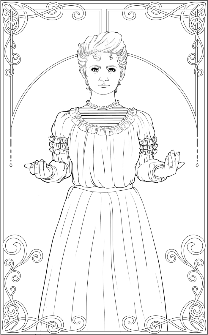 Marie Curie in her laboratory coloring worksheet for first grade sight words