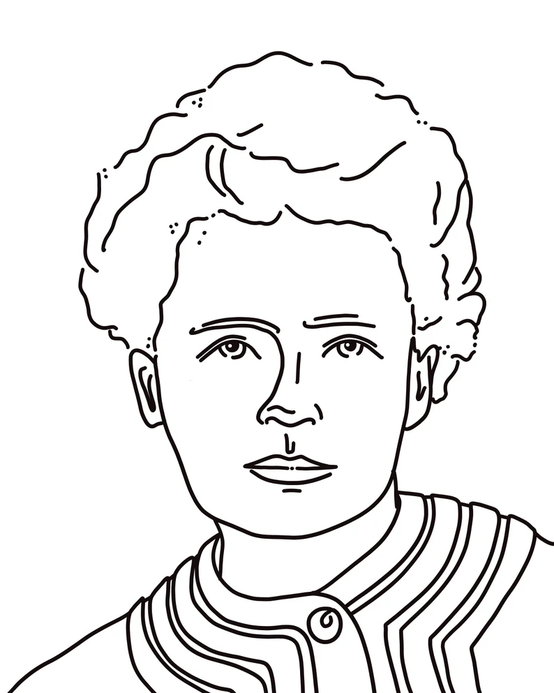 Marie Curie in her laboratory for a first grade sight words coloring page