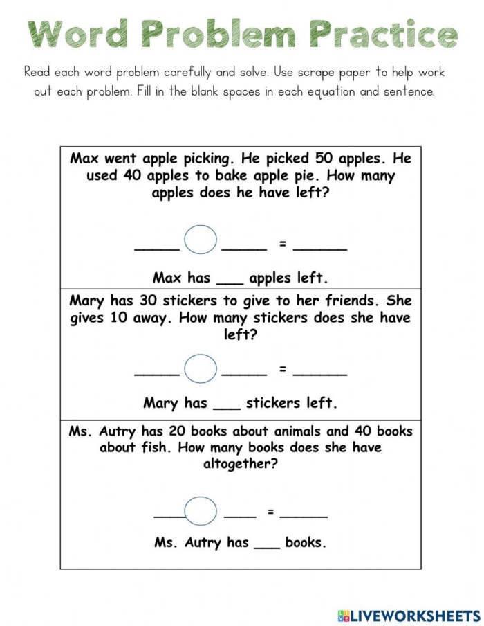 First Grade Word Problem Challenge worksheet featuring two-digit addition and subtraction with a farm theme
